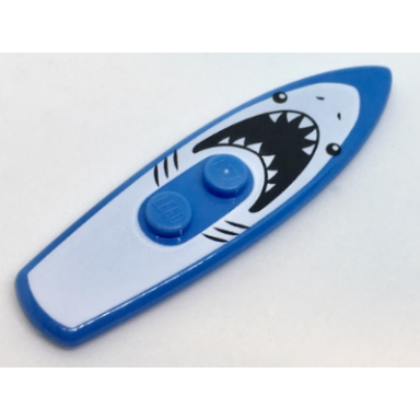 medium blue minifigure utensil surfboard standard with white shark with black eyes gills and open mouth with teeth pattern