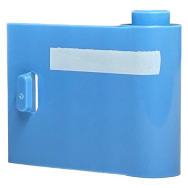medium blue door 1 x 3 x 2 right - open between top and bottom hinge with horizontal white stripe pattern