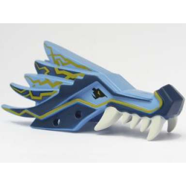 medium blue dragon head ninjago jaw upper with dark blue sections and lightning pattern