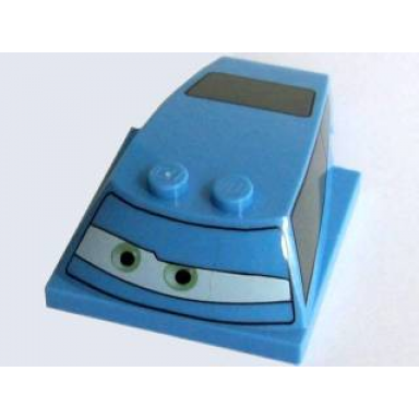 medium blue wedge 6 x 4 x 1 1 3 with 4 x 4 base with green eyes off-centered and windows pattern finn mcmissile