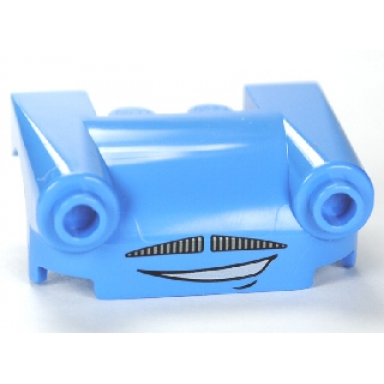 medium blue vehicle mudguard 3 x 4 with headlights moustache grille and curved mouth pattern