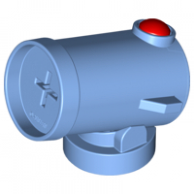 medium blue duplo cannon shooting with axle hole red firing button and matching color base
