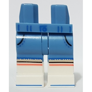 medium blue hips and legs with white boots black pockets blue belt and buckle stripes pattern