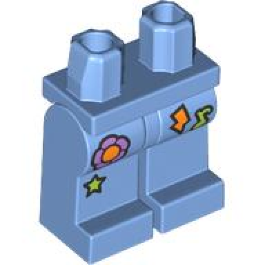 medium blue hips and legs with lime star and music note lightning bolt medium lavender and orange flower pattern