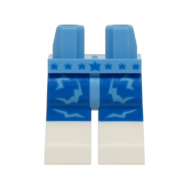 medium blue hips and blue legs with molded white lower legs boots and printed medium blue lightning bolts and blue stars pattern bam
