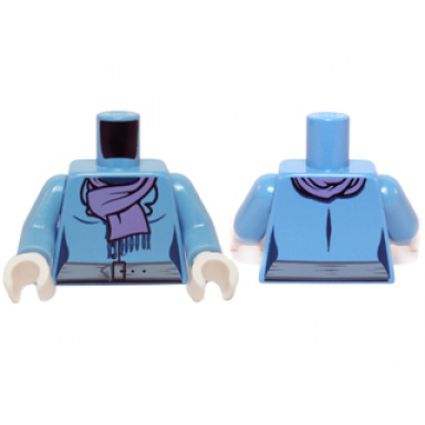 medium blue torso female with medium lavender scarf with fringe and gray belt pattern medium blue arms white hands