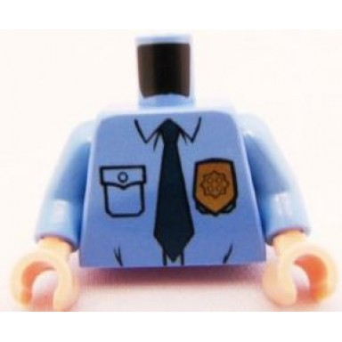 medium blue torso police shirt with gold badge dark blue tie and wrinkles pattern medium blue arms light nougat hands