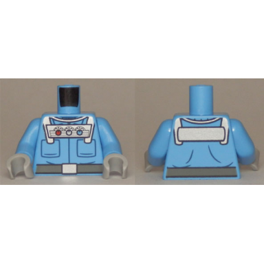 medium blue torso batman pockets and silver control unit with 3 gauges belt with silver buckle pattern medium blue arms light bluish gray hands