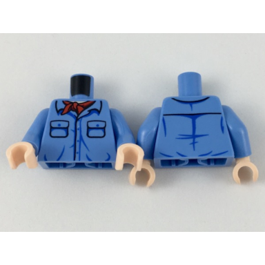 medium blue torso shirt with 2 pockets with blue buttons red bandana light nougat neckline pattern medium blue arms light nougat hands