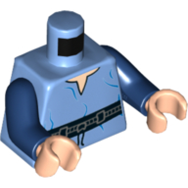 medium blue torso tunic with belt with blue wrinkles pattern dark blue arms light nougat hands