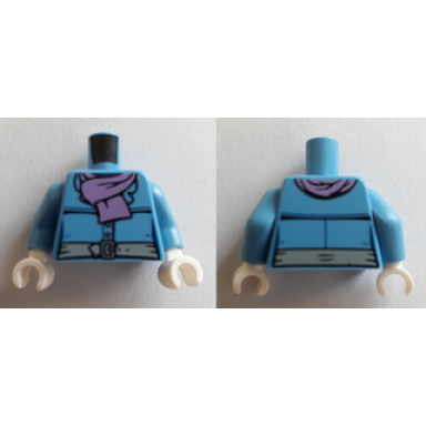 medium blue torso female jacket with light bluish gray belt and silver buckle medium lavender scarf pattern medium blue arms white hands
