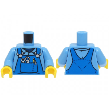 medium blue torso mechanic overalls with silver wrenches and fasteners yellow pen and dark blue undershirt pattern medium blue arms yellow hands
