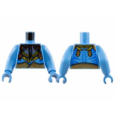medium blue torso navi with blue markings ornate bright light orange mantle reddish brown feathers and medium nougat belt pattern medium blue arms long medium blue hands