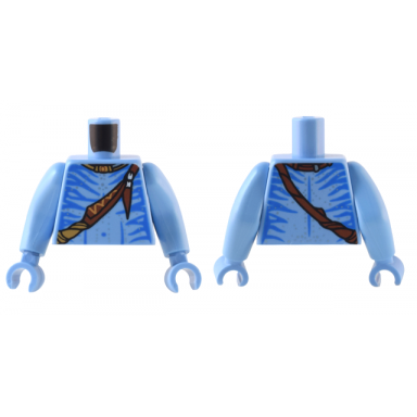 medium blue torso navi blue markings reddish brown strap and necklace silver spots pattern medium blue arms long medium blue hands