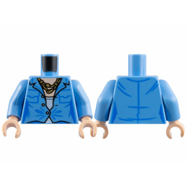 medium blue torso female jacket with buttons and pockets over white shirt dark tan rope necklace light nougat neck pattern medium blue arms light nougat hands