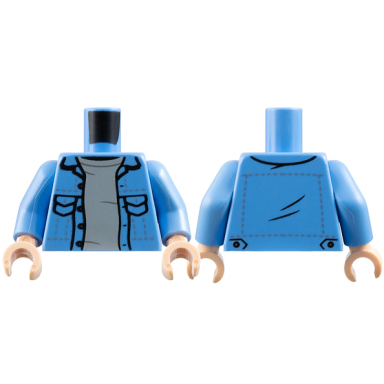 medium blue torso denim jacket open with pockets over light bluish gray shirt pattern medium blue arms light nougat hands