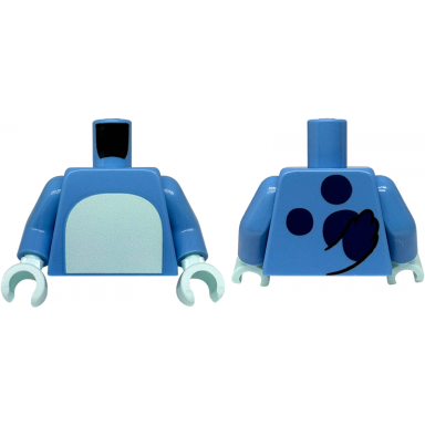 medium blue torso with light aqua stomach dark blue spots and tail on back pattern medium blue arms light aqua hands