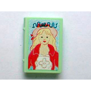 medium green minifigure utensil book 2 x 3 with girl in hat and jacket pattern sticker - set 3201