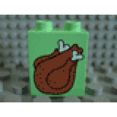 medium green duplo brick 1 x 2 x 2 with roast turkey pattern