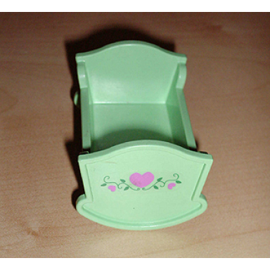 medium green duplo furniture cradle belville baby crib with 3 dark pink hearts and green vine pattern sticker - set 5860