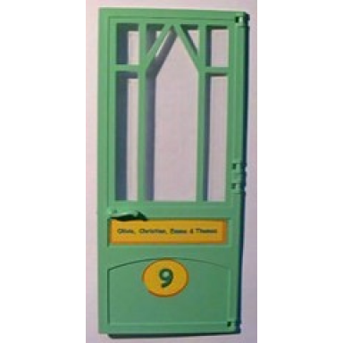 medium green scala door 10 x 1 x 18 2 3 mullioned with fixed trans-clear glass - hinges with olivia christian emma thomas and number 9 pattern stickers - set 3149