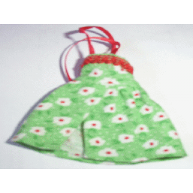 medium green scala clothes female dress with white red flower pattern and red neck ribbon