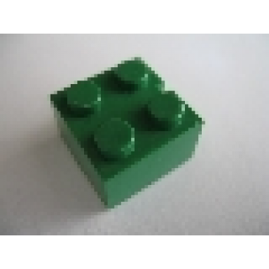 medium green brick 2 x 2 without bottom tubes slotted with 1 slot