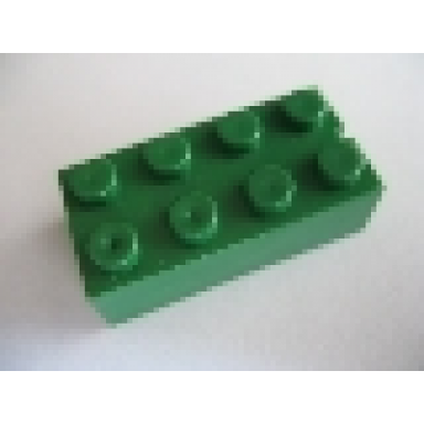 medium green brick 2 x 4 without bottom tubes slotted with 1 slot