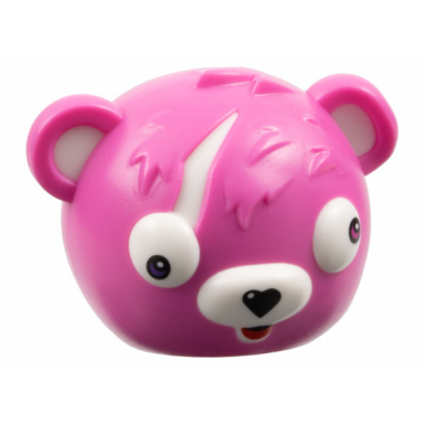 minifigure headgear mask bear rounded with molded white auricles eyes muzzle and scar and printed black heart nose red tongue magenta left eye and dark purple right eye pattern