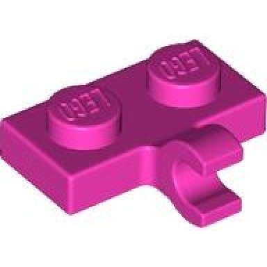 dark pink plate modified 1 x 2 with clip on side horizontal grip