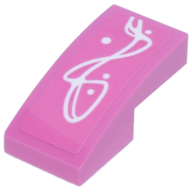 dark pink slope curved 2 x 1 x 2 3 with white curved lines and dots pattern model right side sticker - set 77241