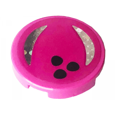 dark pink tile round 2 x 2 with bottom stud holder with bowling ball with black dots and curved holographic highlights pattern sticker - set 41708