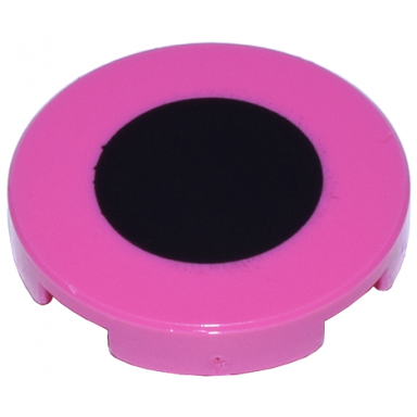 dark pink tile round 2 x 2 with bottom stud holder with centered black circle pattern super mario birdo snout end