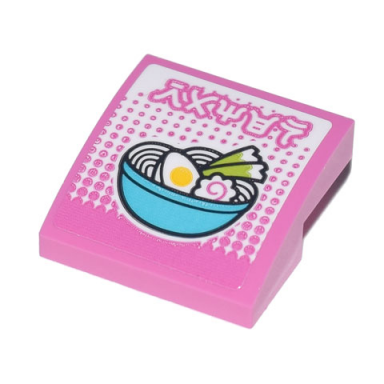 dark pink slope curved 2 x 2 x 2 3 with ninjago logogram ramen medium azure bowl with ramen onions egg and naruto pattern sticker - set 71741