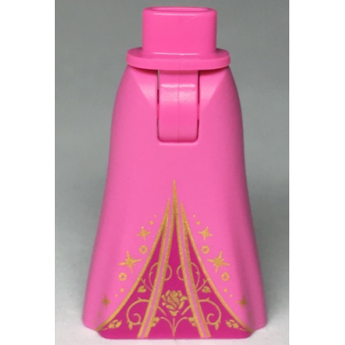 dark pink mini doll hips and skirt full length with ornate gold rose and magenta inset pattern - thick hinge