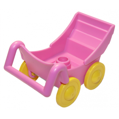 dark pink duplo stroller baby carriage pram with thin yellow wheels