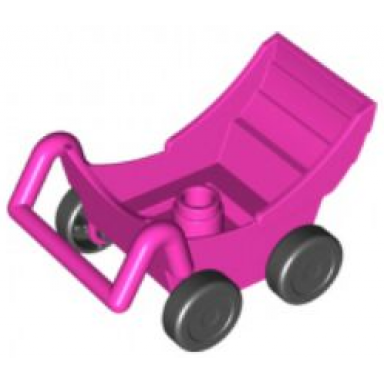 dark pink duplo stroller baby carriage pram with thick black wheels