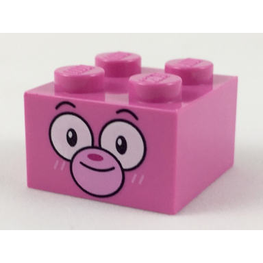 dark pink brick 2 x 2 with cat face black eyebrows large white eyes bright pink muzzle and whiskers magenta nose pattern