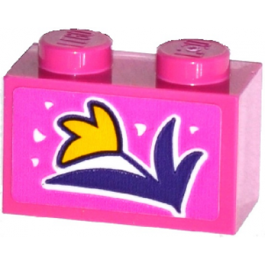 dark pink brick 1 x 2 with yellow flower with dark purple leaves pattern sticker - set 41065