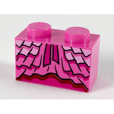 dark pink brick 1 x 2 with dress ruffles and magenta ribbons pattern