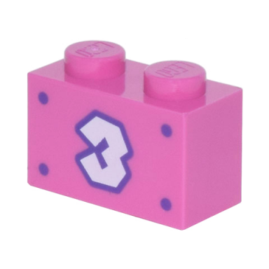 dark pink brick 1 x 2 with white number 3 with dark purple outline and 4 dots pattern