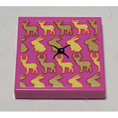 dark pink tile 2 x 2 with cushion with deer rabbits and button pattern sticker - set 41392