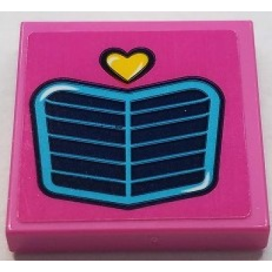 dark pink tile 2 x 2 with vehicle grille and bright light orange heart pattern sticker - set 41430