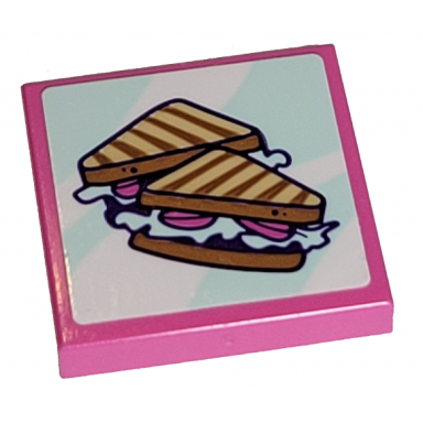 dark pink tile 2 x 2 with grilled sandwiches pattern sticker - set 41336