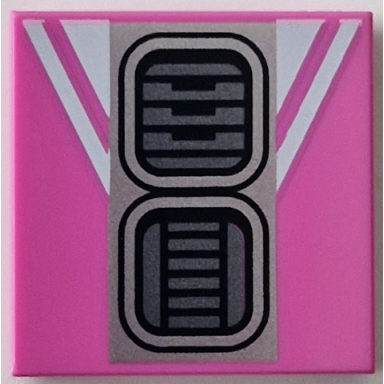 dark pink tile 2 x 2 with dark silver sw r2-d2 astromech droid vents on silver rectangle white stripes pattern