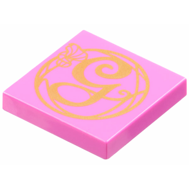 dark pink tile 2 x 2 with gold calligraphy letter g and flower pattern