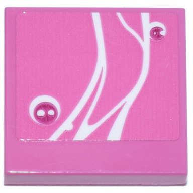 dark pink tile 2 x 2 with white curved lines and dots and magenta circles pattern sticker - set 77241