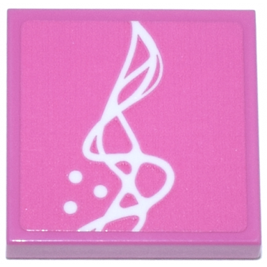 dark pink tile 2 x 2 with white curved lines and dots pattern sticker - set 77241