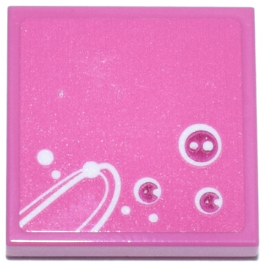 dark pink tile 2 x 2 with white curved lines and dots and magenta circles pattern model left side sticker - set 77241