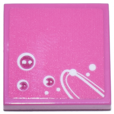 dark pink tile 2 x 2 with white curved lines and dots and magenta circles pattern model right side sticker - set 77241
